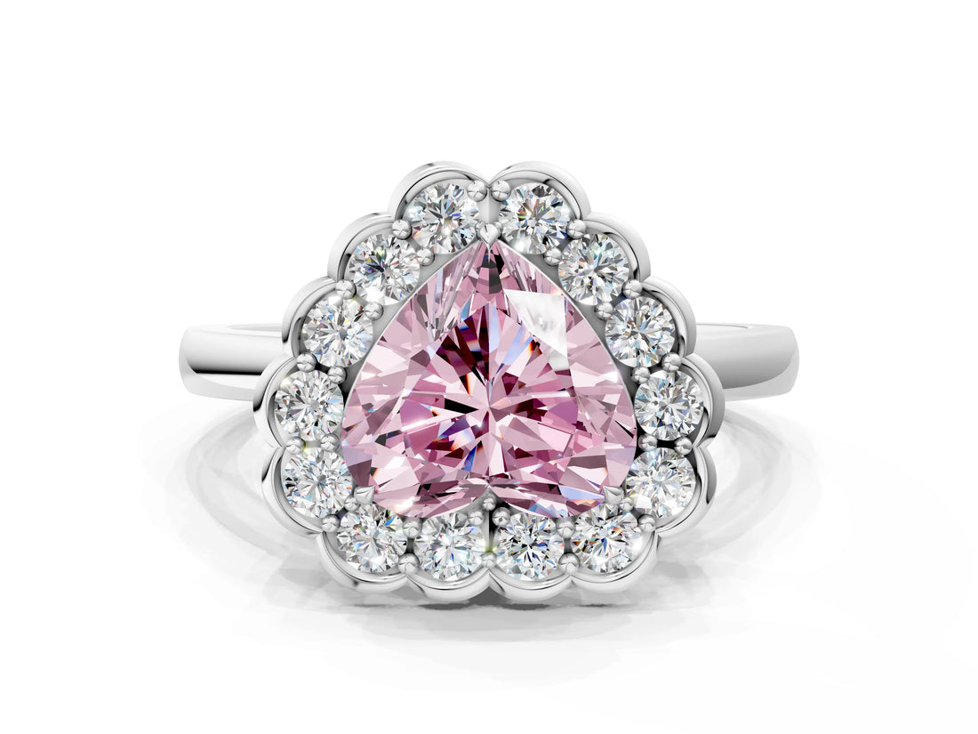 White gold Fancy Pink Heart  Halo Cluster Diamond Engagement Ring with Solitaire Band and Prong Setting_49