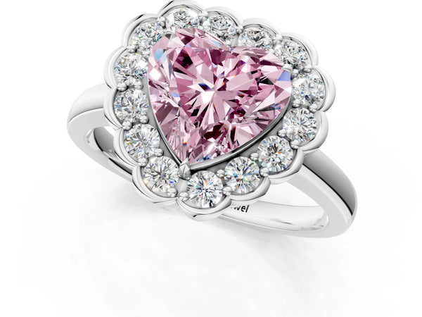 Platinum Fancy Pink Heart  Halo Cluster Diamond Engagement Ring with Solitaire Band and Prong Setting