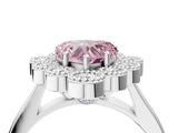 White gold Fancy Pink Heart  Halo Diamond Cluster Engagement Ring with Milgrain Bezel Setting and Solitaire Band_31
