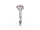White gold Fancy Pink Heart  Halo Diamond Engagement Ring with Intricate Filigree Band and Four-Prong Setting_39
