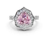 White gold Fancy Pink Heart  Halo Diamond Engagement Ring with Milgrain Band and Four-Prong Setting_49