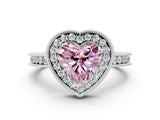 White gold Fancy Pink Heart  Halo Diamond Engagement Ring with Milgrain Pave Band and Four-Prong Setting_69