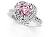 White gold Fancy Pink Heart  Halo Diamond Engagement Ring with Milgrain Pave Band and Four-Prong Setting_70