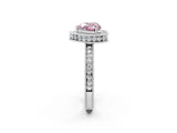 White gold Fancy Pink Heart  Halo Diamond Engagement Ring with Milgrain Pave Band and Four-Prong Setting_71