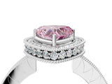 White gold Fancy Pink Heart  Halo Diamond Engagement Ring with Milgrain Pave Band and Four-Prong Setting_73