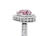 White gold Fancy Pink Heart  Halo Diamond Engagement Ring with Milgrain Pave Band and Four-Prong Setting_74