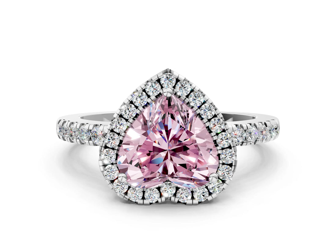 White gold Fancy Pink Heart  Halo Diamond Engagement Ring with Pavé Band and Four-Prong Setting_87