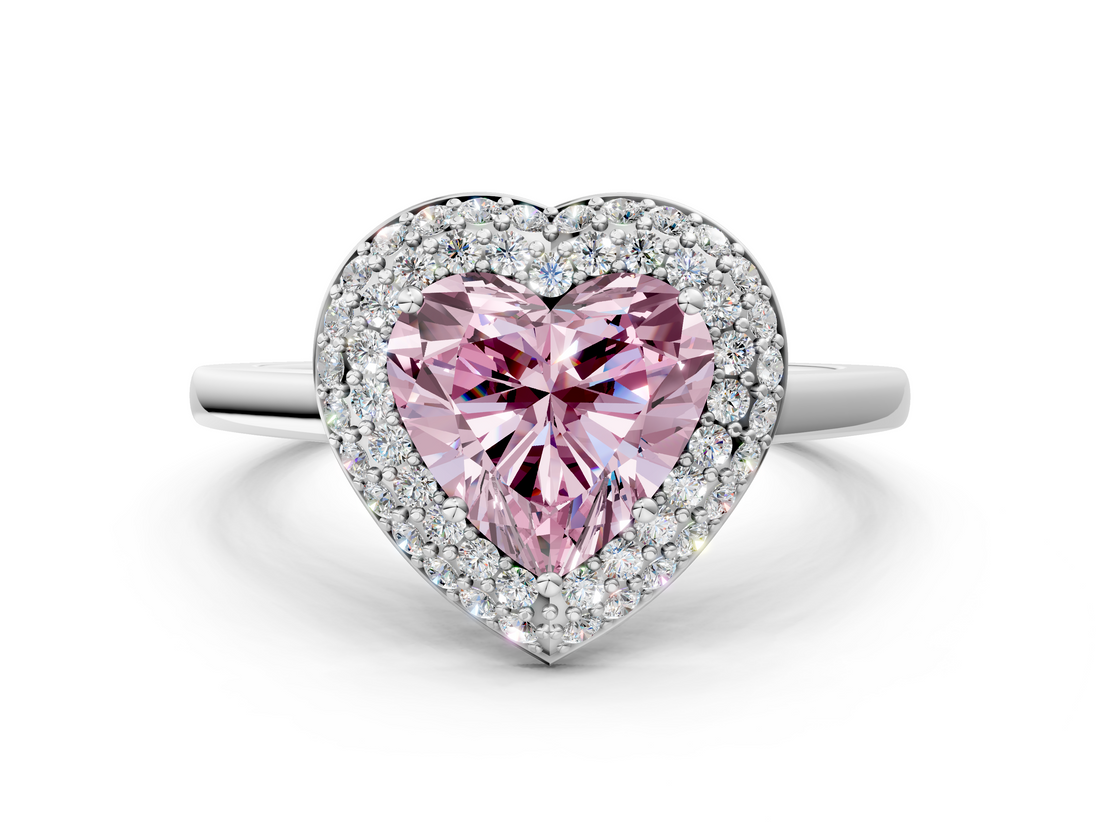 White gold Fancy Pink Heart  Halo Diamond Engagement Ring with Solitaire Band and Four-Prong Setting_20