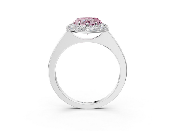White gold Fancy Pink Heart  Halo Diamond Engagement Ring with Solitaire Band and Four-Prong Setting