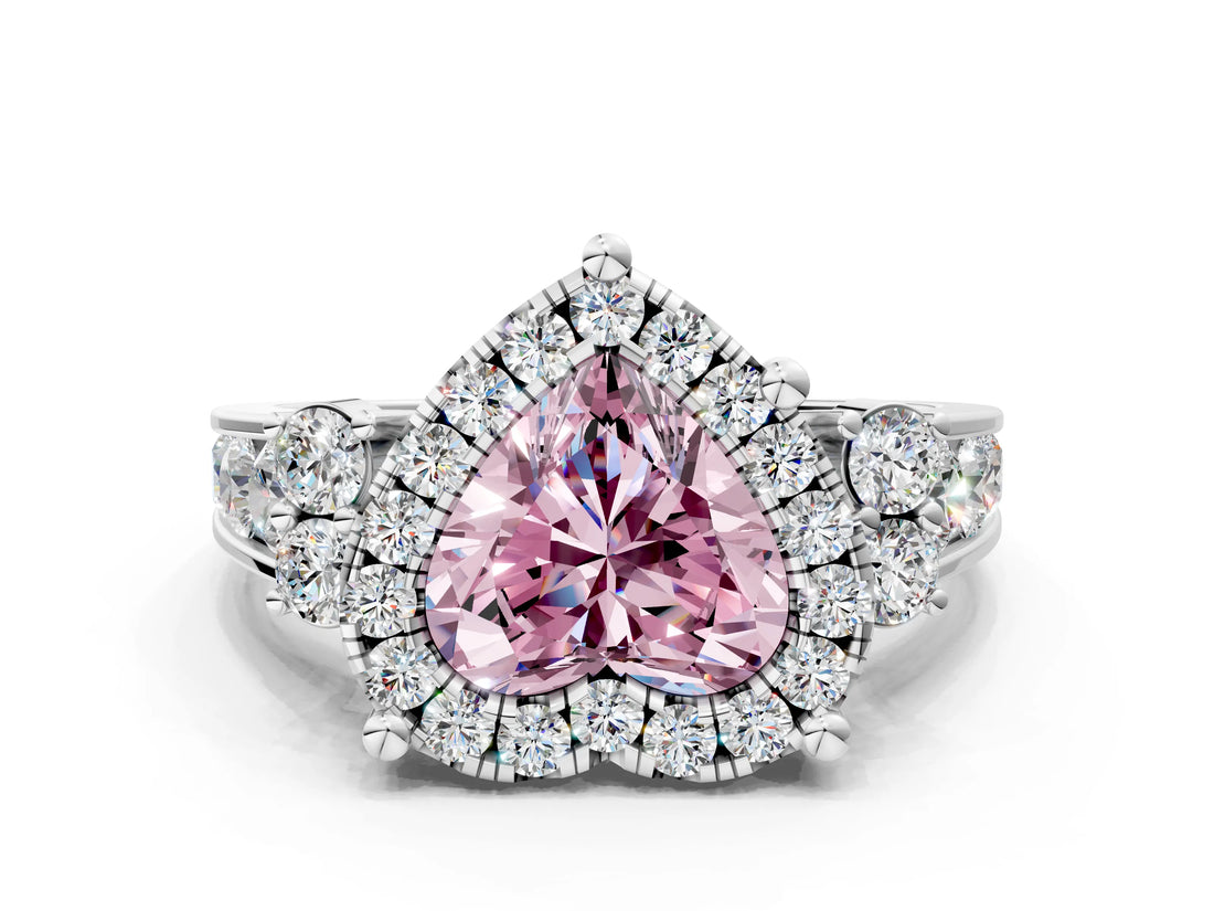 White gold Fancy Pink Heart  Halo Diamond Engagement Ring with Split Shank and Four-Prong Setting_66