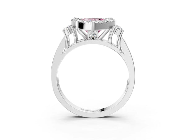 White gold Fancy Pink Heart  Halo Diamond Engagement Ring with Split Shank and Four-Prong Setting