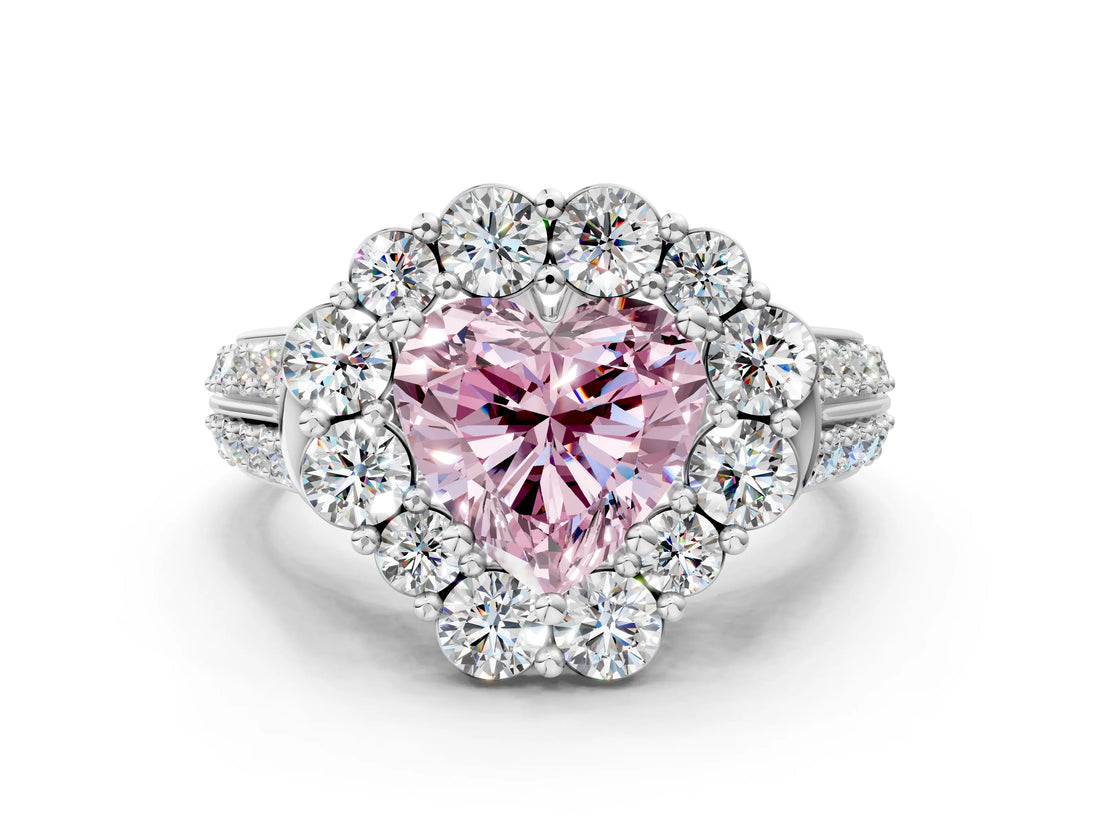 White gold Fancy Pink Heart  Halo Diamond Engagement Ring with Split Shank and Prong Setting_100