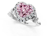 White gold Fancy Pink Heart  Halo Diamond Engagement Ring with Vintage-Inspired Band and Four-Prong Setting_4