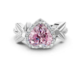 White gold Fancy Pink Heart  Halo Diamond Floral Band with Four-Prong Setting_55