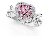 White gold Fancy Pink Heart  Halo Diamond Floral Band with Four-Prong Setting_55