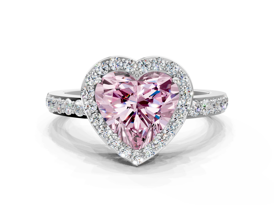 White gold Fancy Pink Heart  Halo Diamond Pavé Band Ring with Prong Setting_20