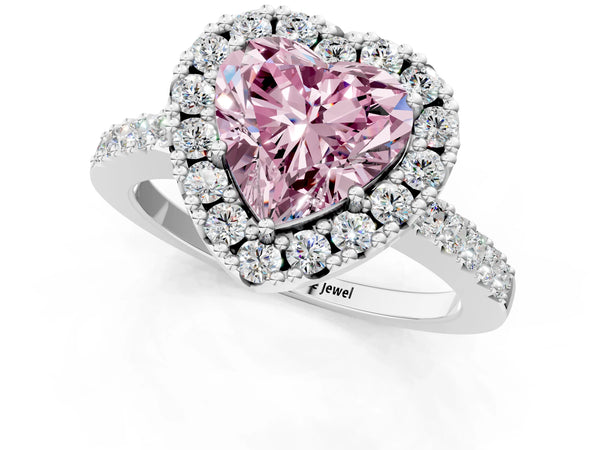 White gold Fancy Pink Heart  Halo Diamond Pavé Solitaire Ring