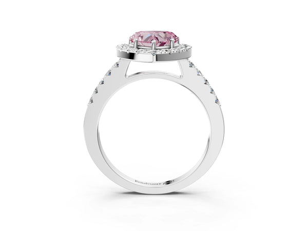 White gold Fancy Pink Heart  Halo Diamond Pavé Solitaire Ring