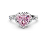 White gold Fancy Pink Heart  Halo Diamond Pave Band Ring with Four-Prong Setting_15