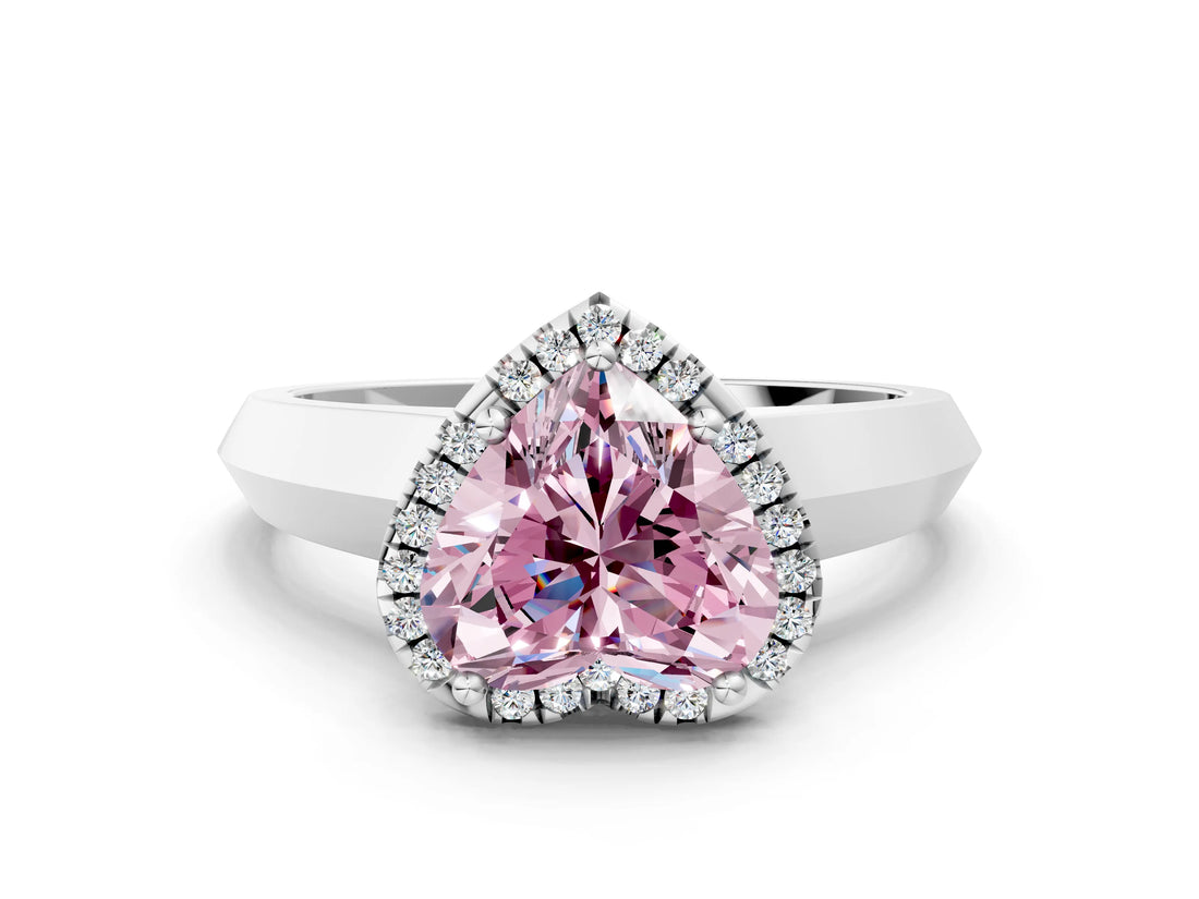 White gold Fancy Pink Heart  Halo Diamond Ring with Cathedral Band and Four-Prong Setting_48