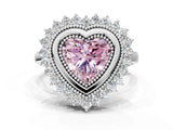 White gold Fancy Pink Heart  Halo Diamond Ring with Milgrain Edge and Round Prong Setting_38
