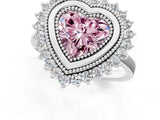 White gold Fancy Pink Heart  Halo Diamond Ring with Milgrain Edge and Round Prong Setting_39