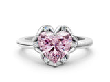 White gold Fancy Pink Heart  Halo Diamond Ring with Round Cluster Setting, Solitaire Band, and Four-Prong Setting_50