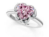 White gold Fancy Pink Heart  Halo Diamond Ring with Round Cluster Setting, Solitaire Band, and Four-Prong Setting_50