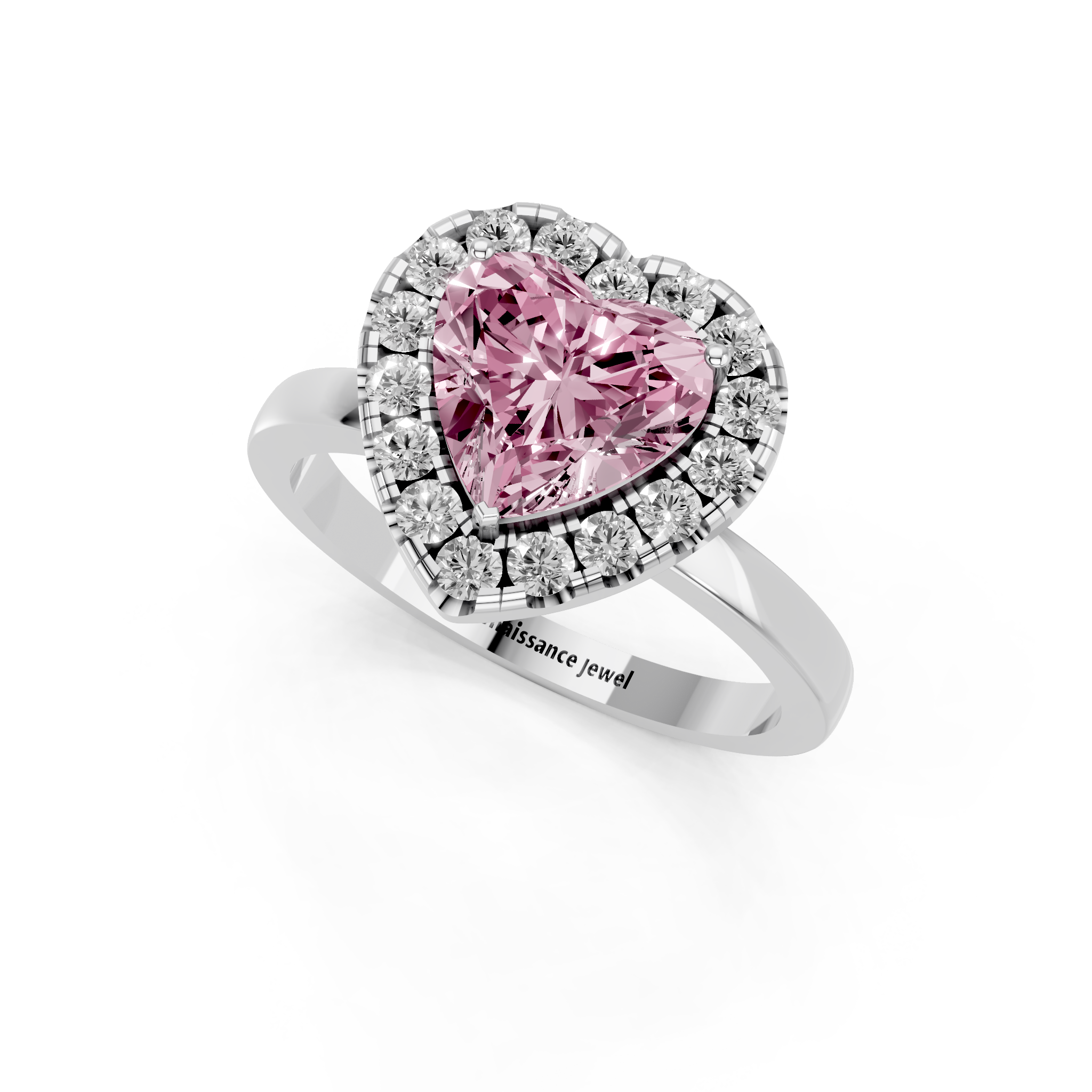White gold Fancy Pink Heart  Halo Diamond Solitaire with Pavé Band and Four-Prong Setting_17