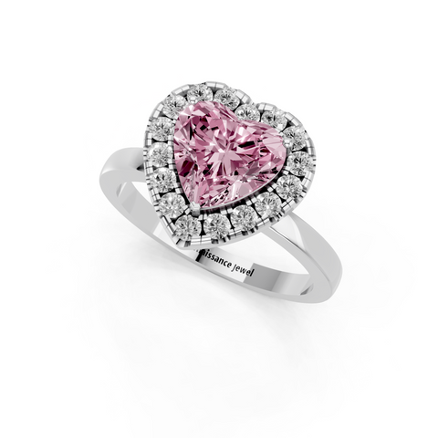White gold Fancy Pink Heart  Halo Diamond Solitaire with Pavé Band and Four-Prong Setting_17