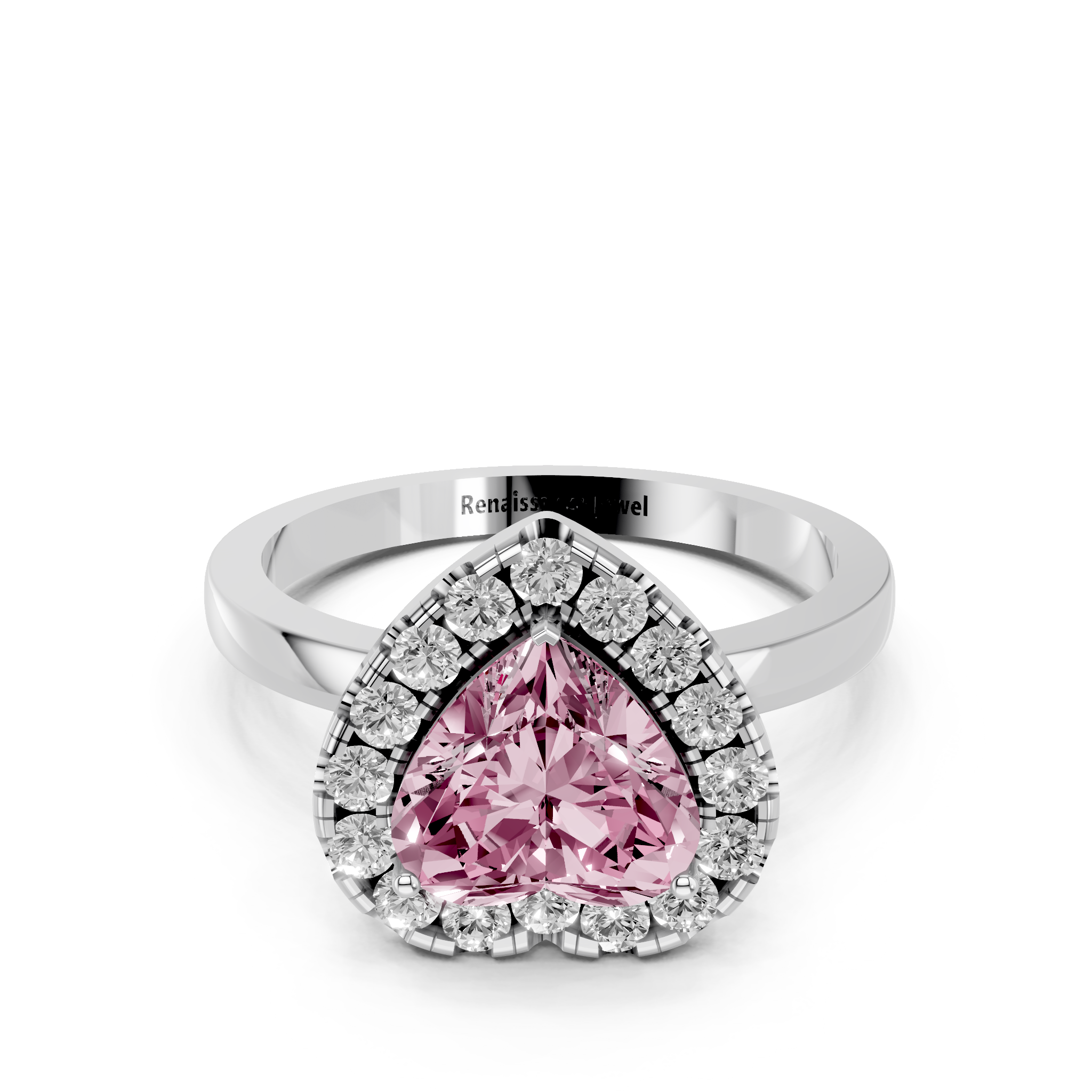 White gold Fancy Pink Heart  Halo Diamond Solitaire with Pavé Band and Four-Prong Setting_25