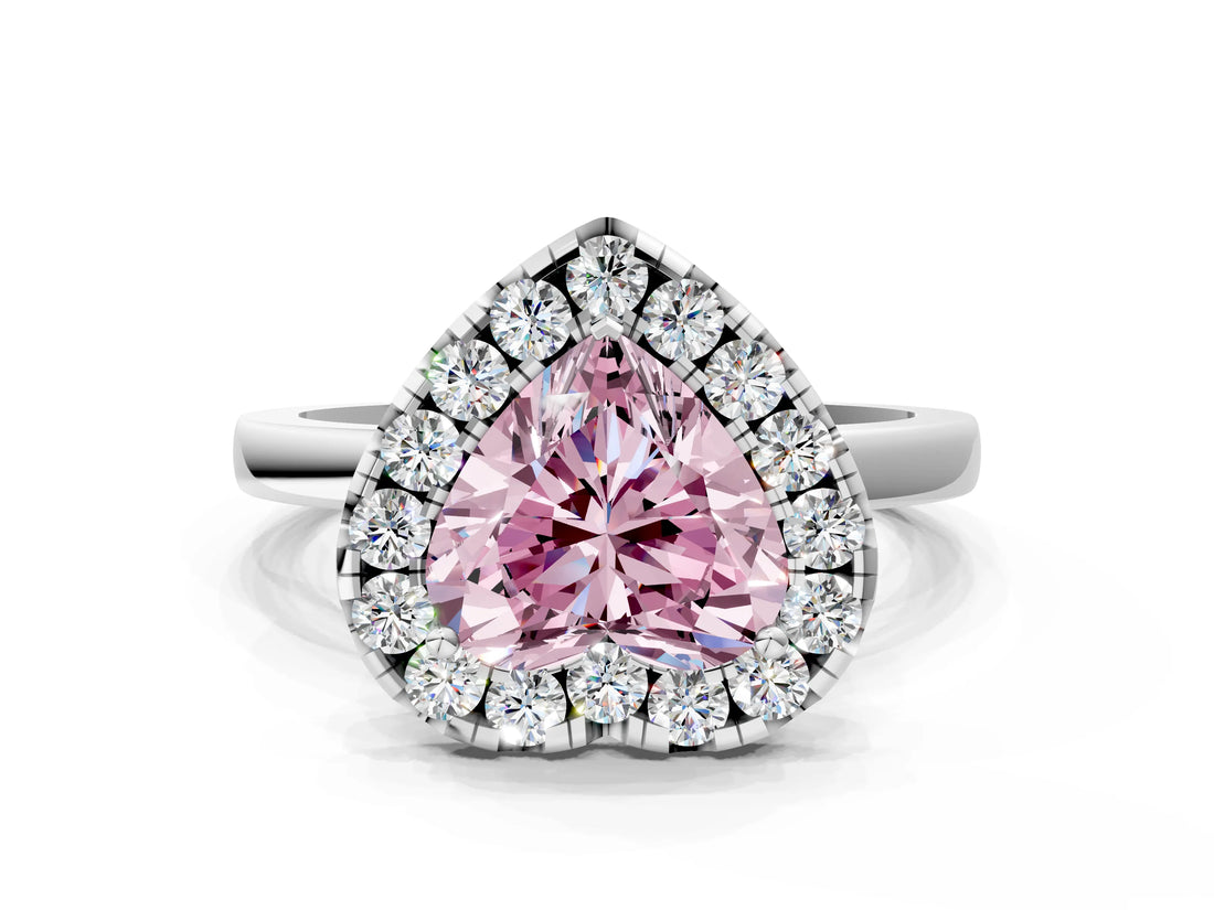 White gold Fancy Pink Heart  Halo Diamond Solitaire with Pavé Band and Four-Prong Setting_84