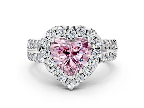 Platinum Fancy Pink Heart  Halo Diamond Split Shank Engagement Ring with Prong Setting