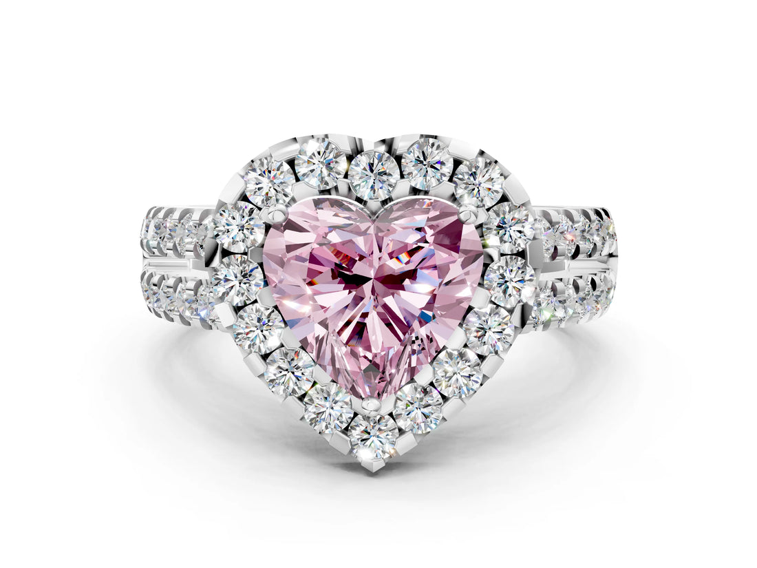 White gold Fancy Pink Heart  Halo Diamond Split Shank Engagement Ring with Prong Setting_39