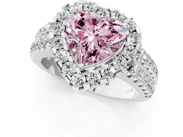 Platinum Fancy Pink Heart  Halo Diamond Split Shank Engagement Ring with Prong Setting