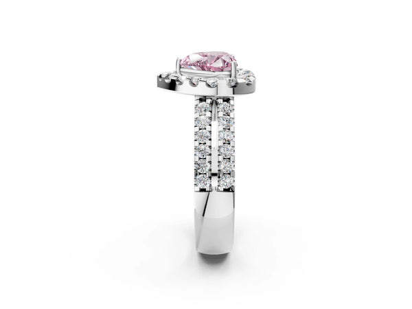 Platinum Fancy Pink Heart  Halo Diamond Split Shank Engagement Ring with Prong Setting