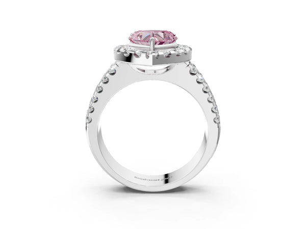 Platinum Fancy Pink Heart  Halo Diamond Split Shank Engagement Ring with Prong Setting