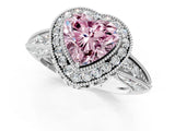 White gold Fancy Pink Heart  Halo Diamond Split Shank Ring with Milgrain Detail_49