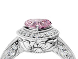 White gold Fancy Pink Heart  Halo Diamond Split Shank Ring with Milgrain Detail_52