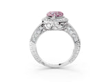 White gold Fancy Pink Heart  Halo Diamond Split Shank Ring with Milgrain Detail_52