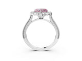 White gold Fancy Pink Heart  Halo Milgrain Pave Diamond Ring with Four-Prong Setting 3