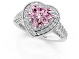 White gold Fancy Pink Heart  Halo Milgrain Solitaire with Bezel Set Side Stones and Pave Band_51