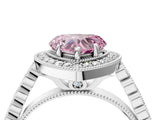 White gold Fancy Pink Heart  Halo Milgrain Solitaire with Bezel Set Side Stones and Pave Band_54