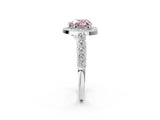 White gold Fancy Pink Heart  Halo Milgrain Solitaire with Bezel Set Side Stones and Pave Band_58