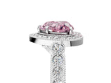 White gold Fancy Pink Heart  Halo Milgrain Solitaire with Bezel Set Side Stones and Pave Band_61
