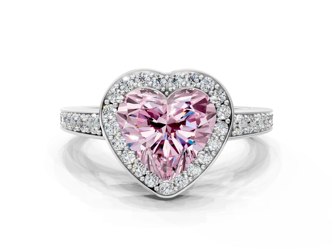 White gold Fancy Pink Heart  Halo Pavé Diamond Engagement Ring with Bezel Setting_49