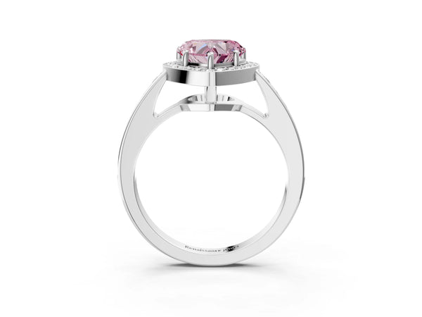 White gold Fancy Pink Heart  Halo Pavé Diamond Engagement Ring with Bezel Setting