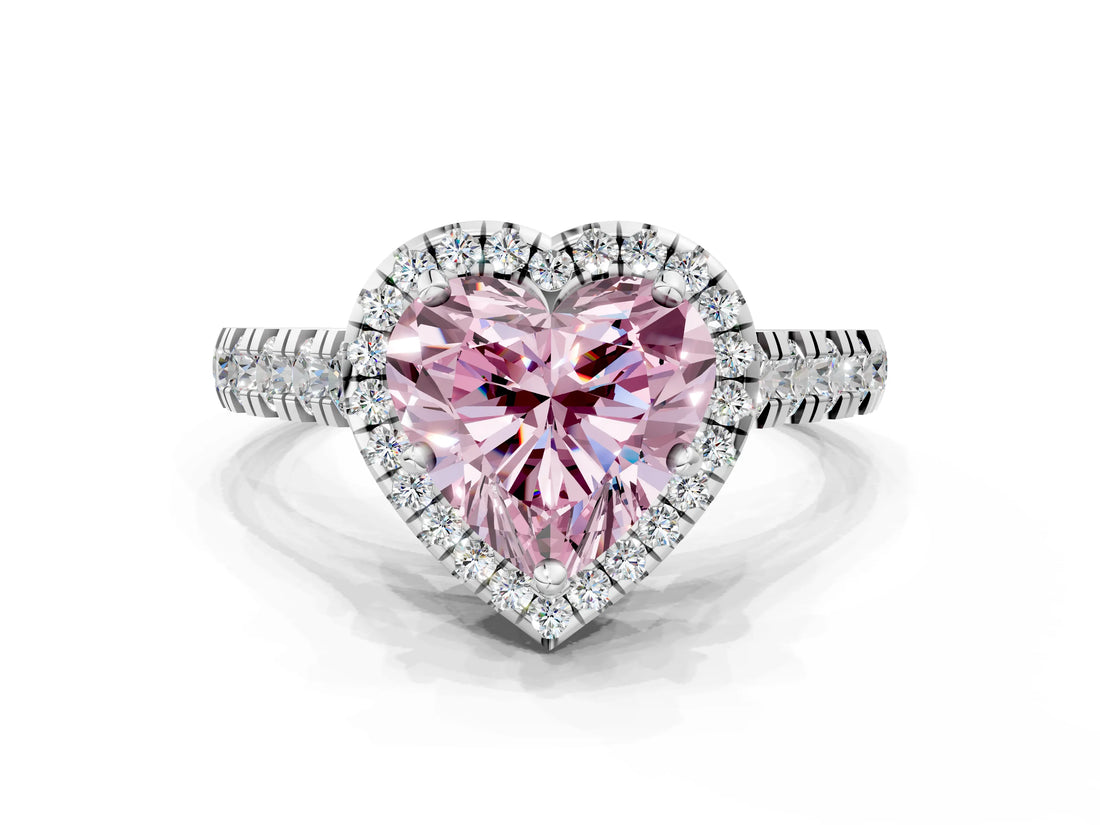 White gold Fancy Pink Heart  Halo Pavé Diamond Engagement Ring with Four-Prong Setting_26