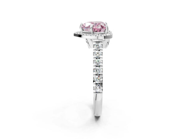 White gold Fancy Pink Heart  Halo Pavé Diamond Engagement Ring with Four-Prong Setting