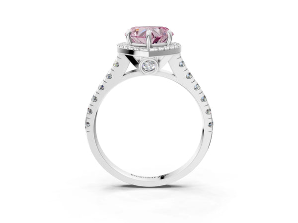 White gold Fancy Pink Heart  Halo Pavé Diamond Engagement Ring with Four-Prong Setting